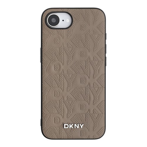 DKNY для iPhone 16e чехол PU Grid pattern Metal logo Hard Beige (MagSafe)
