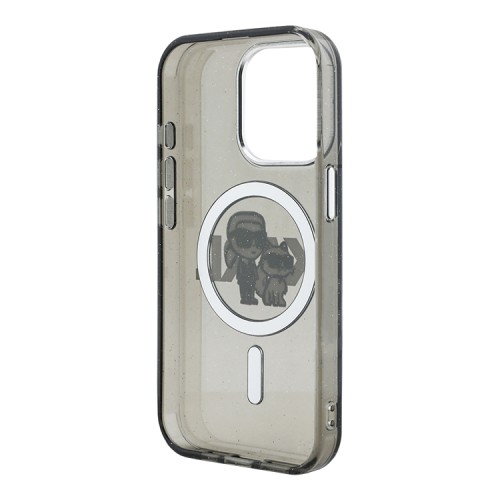 Karl Lagerfeld для iPhone 15 Pro Max чехол PC/TPU Sketch Karl&Choupette Glitter Black (MagSafe)