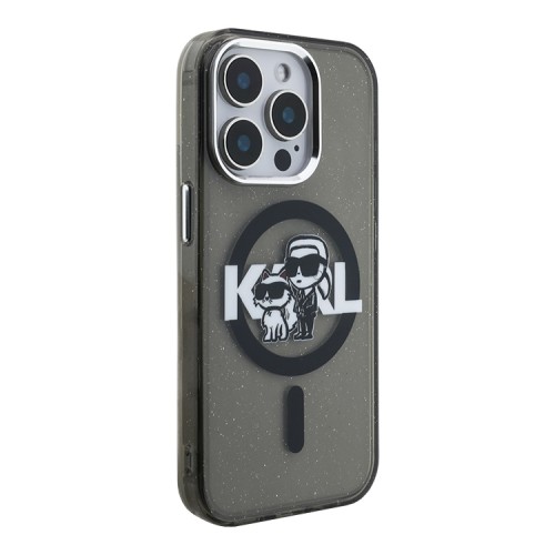 Karl Lagerfeld для iPhone 15 Pro Max чехол PC/TPU Sketch Karl&Choupette Glitter Black (MagSafe)