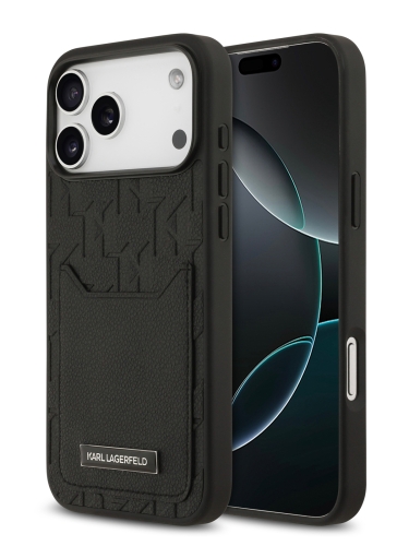 Karl Lagerfeld для iPhone 17 Pro чехол Cardslot PU Grained Monogram with Pocket Hard Black