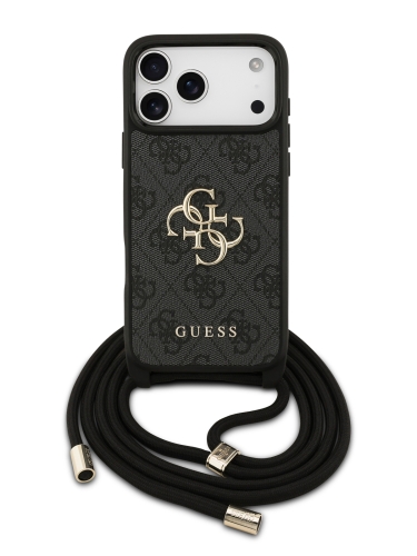 Guess для iPhone 17 Pro чехол Crossbody PU 4G Big metal logo Hard + Nylon Cord Black