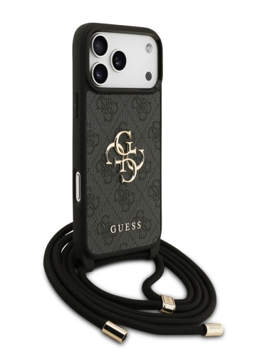 Guess для iPhone 17 Pro чехол Crossbody PU 4G Big metal logo Hard + Nylon Cord Black