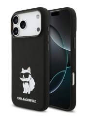 Karl Lagerfeld для iPhone 17 Pro Max чехол Liquid silicone NFT Choupette Metal Cam Hard Black (MagSafe)