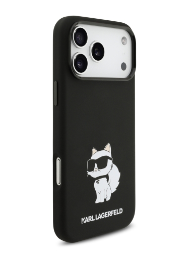 Karl Lagerfeld для iPhone 17 Pro Max чехол Liquid silicone NFT Choupette Metal Cam Hard Black (MagSafe)