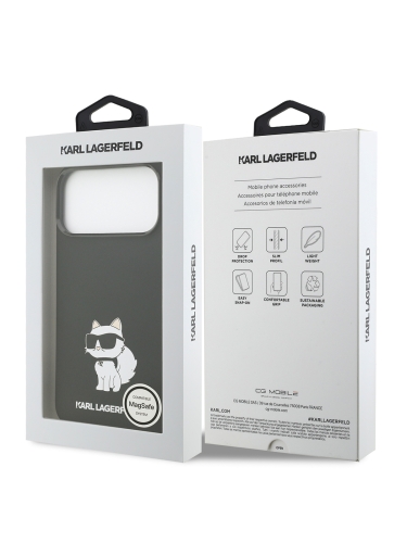 Karl Lagerfeld для iPhone 17 Pro Max чехол Liquid silicone NFT Choupette Metal Cam Hard Black (MagSafe)