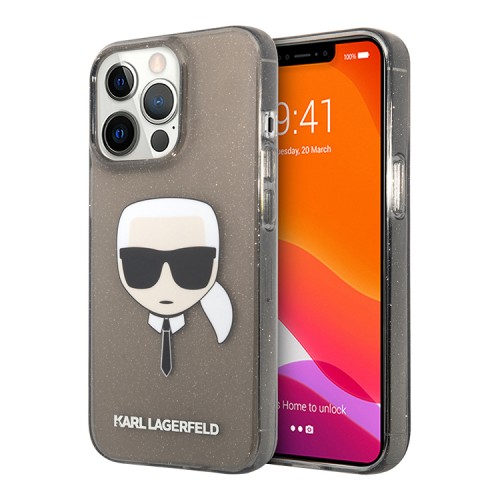 Чехол Karl Lagerfeld TPU Glitters Karl's head Hard для iPhone 13 Pro Max, черный