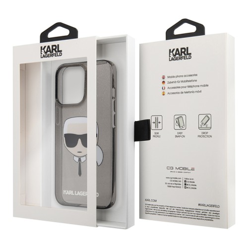 Чехол Karl Lagerfeld TPU Glitters Karl's head Hard для iPhone 13 Pro Max, черный