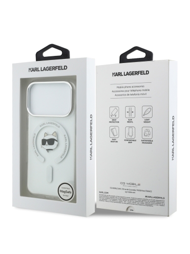 Karl Lagerfeld для iPhone 17 Pro чехол IML NFT Choupette Head Metal camera Hard White (MagSafe)