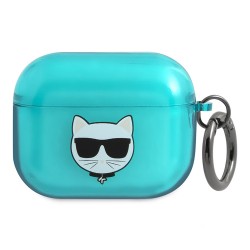 Чехол Karl Lagerfeld TPU FLUO with ring Choupette Transparent для Airpods Pro, голубой
