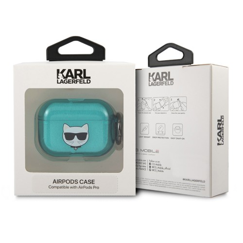 Чехол Karl Lagerfeld TPU FLUO with ring Choupette Transparent для Airpods Pro, голубой