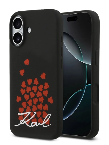 Karl Lagerfeld для iPhone 17 чехол Liquid Silicone Hearts Hard Black (MagSafe)