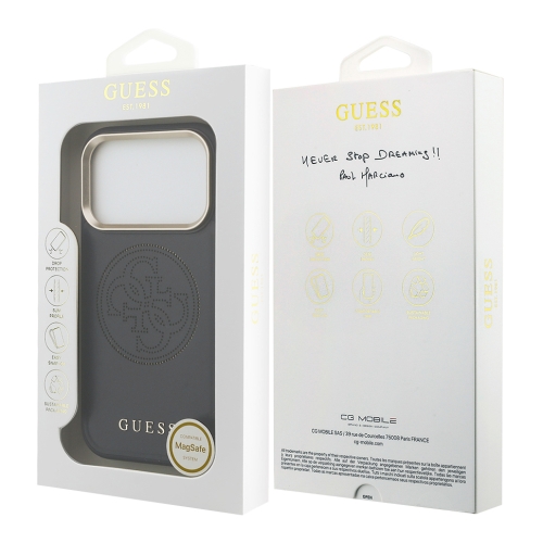 Guess для iPhone 17 Pro Max чехол PU with Perforated 4G logo Metal camera Hard Black (MagSafe)