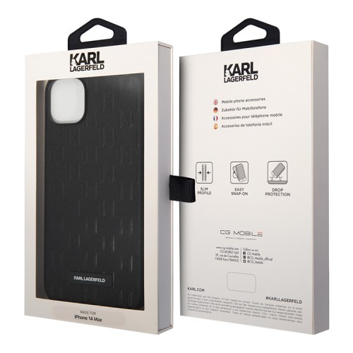 Чехол Lagerfeld PU Saffiano Monogram w Metal logo Hard для iPhone 14 Plus, черный