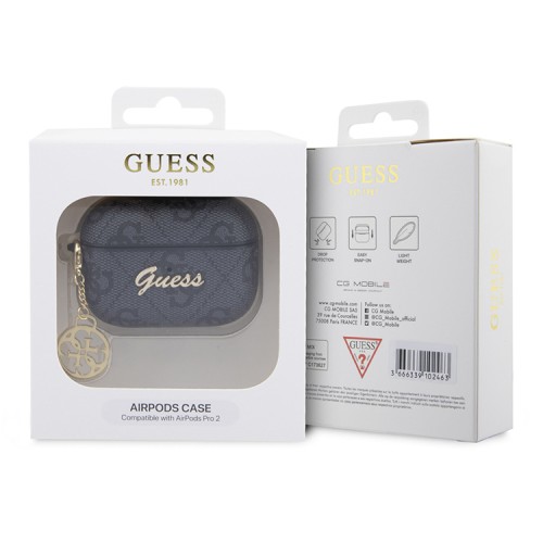 Чехол Guess PU leather 4G with metal logo and Heart charm для Airpods Pro 2, черный