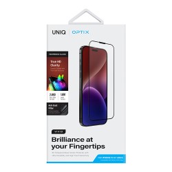 Uniq стекло для iPhone 15 Plus/14 Pro Max OPTIX Vivid (true colors Anti-dust) Clear/Black (+instal)