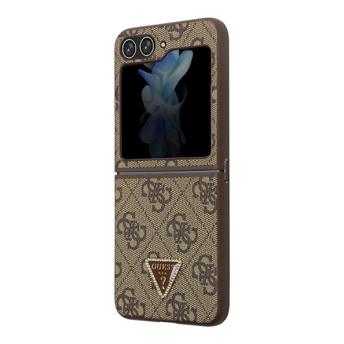 Guess для Galaxy Z Flip 5 чехол PU 4G Triangle Diamond metal logo Hard Brown