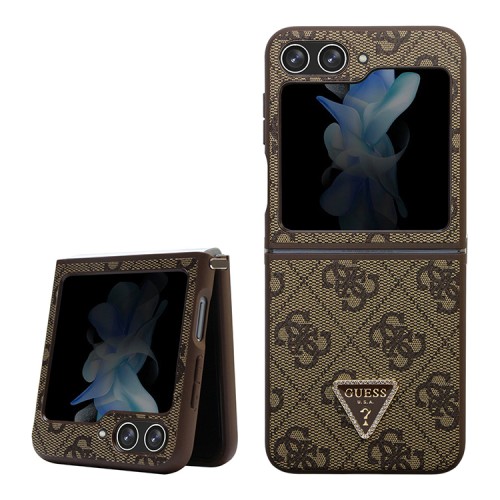 Guess для Galaxy Z Flip 5 чехол PU 4G Triangle Diamond metal logo Hard Brown