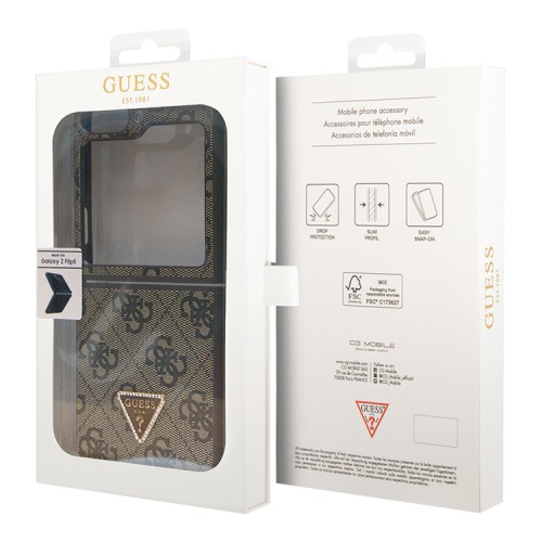 Guess для Galaxy Z Flip 5 чехол PU 4G Triangle Diamond metal logo Hard Brown