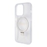 Guess для iPhone 15 Pro Max чехол PC/TPU Script logo + Ring stand Hard Glitter прозрачный (MagSafe)
