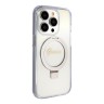 Guess для iPhone 15 Pro Max чехол PC/TPU Script logo + Ring stand Hard Glitter прозрачный (MagSafe)