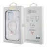Guess для iPhone 15 Pro Max чехол PC/TPU Script logo + Ring stand Hard Glitter прозрачный (MagSafe)