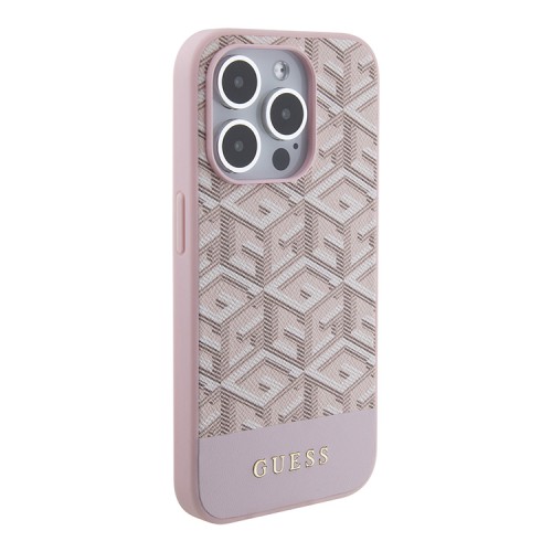 Guess для iPhone 15 Pro чехол PU G CUBE Hard Pink (MagSafe)