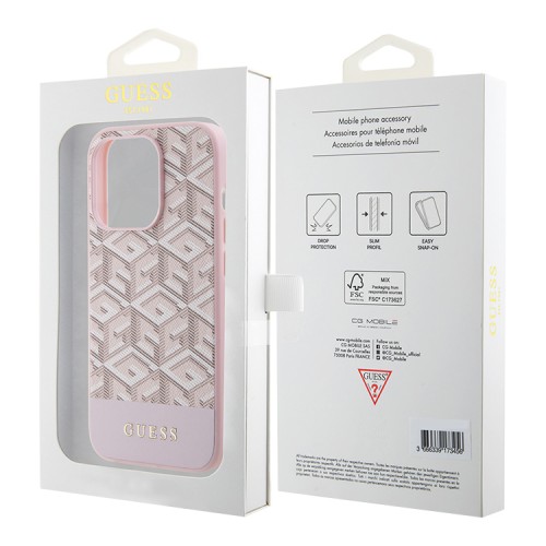 Guess для iPhone 15 Pro чехол PU G CUBE Hard Pink (MagSafe)