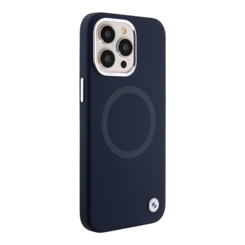 BMW для iPhone 15 Pro чехол Signature Liquid silicone Laser Ring Hard Navy (MagSafe)