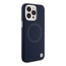 BMW для iPhone 15 Pro чехол Signature Liquid silicone Laser Ring Hard Navy (MagSafe)