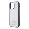Hello Kitty для iPhone 14 Pro Max чехол PU Grained leather Metal Kitty Head Hard Silver