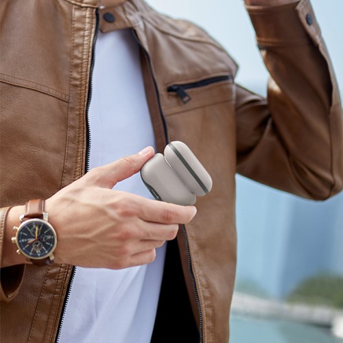 Uniq для Airpods Pro 2 чехол Lyden DS Leatherette with handstrap Ivory/Lychen Green