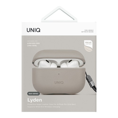 Uniq для Airpods Pro 2 чехол Lyden DS Leatherette with handstrap Ivory/Lychen Green
