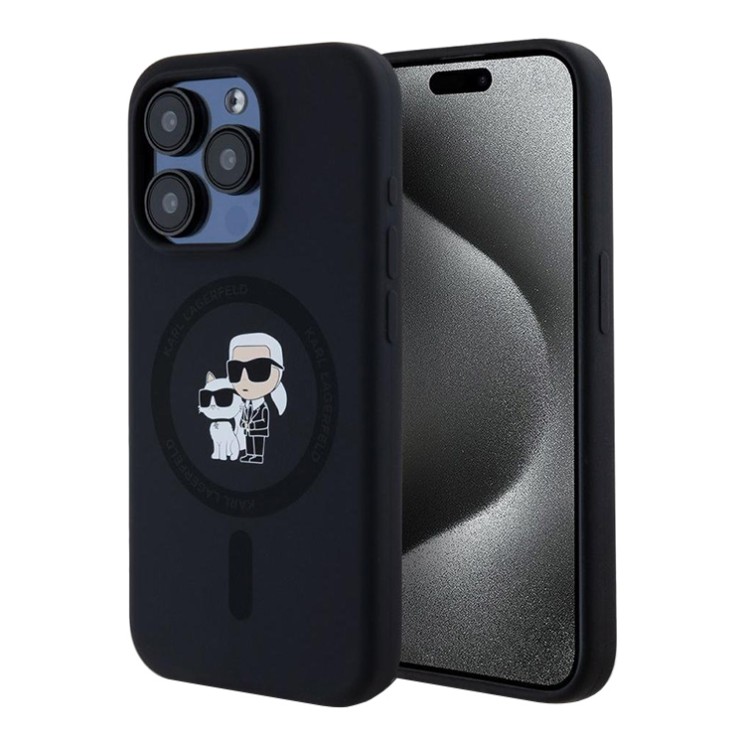 Karl Lagerfeld для iPhone 15 Pro Max чехол Liquid Silicone NFT Karl & Choupette Body Hard Black (MagSafe)