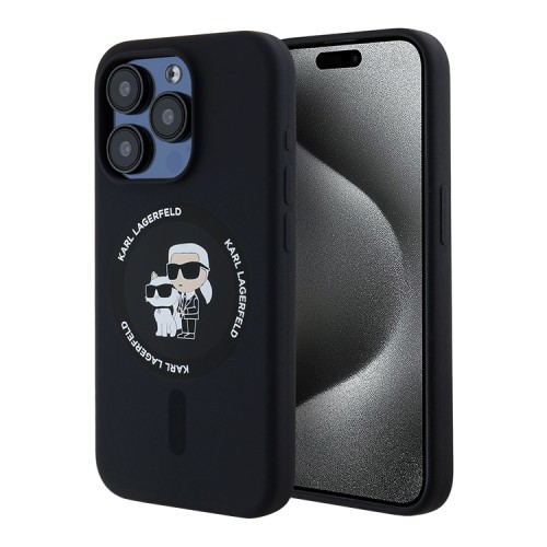 Karl Lagerfeld для iPhone 15 Pro Max чехол Liquid Silicone NFT Karl & Choupette Body Hard Black (MagSafe)