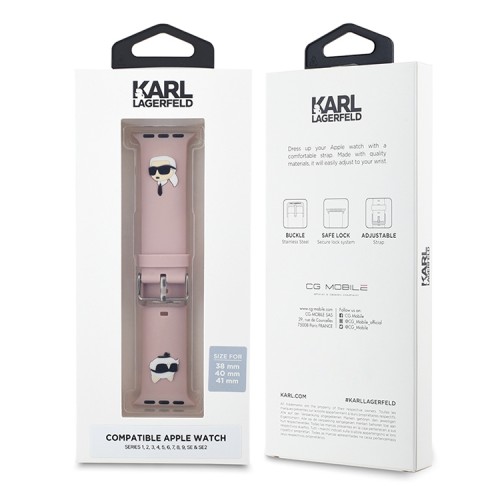Karl Lagerfeld для Apple Watch 42-41-40 mm ремешок 3D Rubber NFT Karl & Choupette heads Pink
