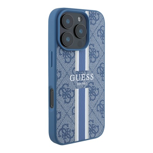 Guess для iPhone 16 Pro Max чехол PU кожа 4G Stripes Blue (MagSafe)