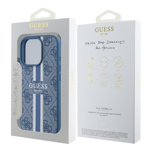 Guess для iPhone 16 Pro Max чехол PU кожа 4G Stripes Blue (MagSafe)