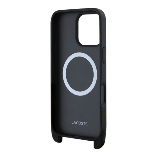 Lacoste для iPhone 16 Pro Max чехол PC/TPU&PVC Sportswear Black (MagSafe) с ремешком
