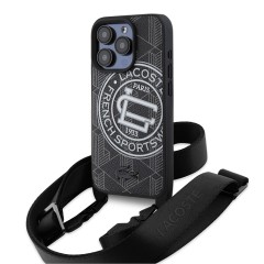 Lacoste для iPhone 16 Pro Max чехол PC/TPU&amp;PVC Sportswear Black (MagSafe) с ремешком