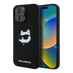 Karl Lagerfeld для iPhone 16 Pro чехол Liquid Silicone NFT Choupette Head Hard Black (MagSafe)