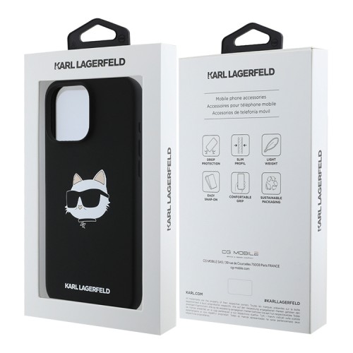 Karl Lagerfeld для iPhone 16 Pro чехол Liquid Silicone NFT Choupette Head Hard Black (MagSafe)