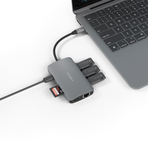 Energea Разветвитель AluHUB HD PRO2 8-in-1 Superspeed Aluminium USB-C 100W Gunmetal