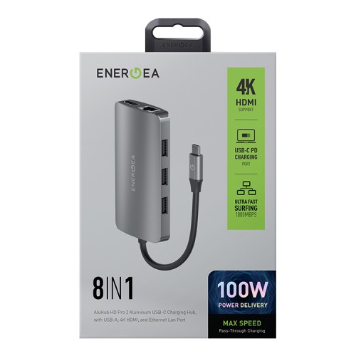 Energea Разветвитель AluHUB HD PRO2 8-in-1 Superspeed Aluminium USB-C 100W Gunmetal