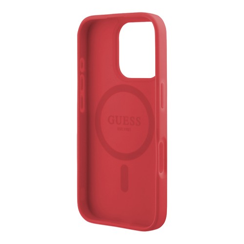 Guess для iPhone 16 Pro Max чехол PU Grained leather Small 4G metal logo Hard Red (MagSafe)