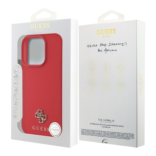 Guess для iPhone 16 Pro Max чехол PU Grained leather Small 4G metal logo Hard Red (MagSafe)