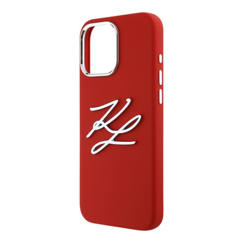 Karl Lagerfeld для iPhone 16 Pro чехол Liquid Silicone Metal Logo Initials Hard Red