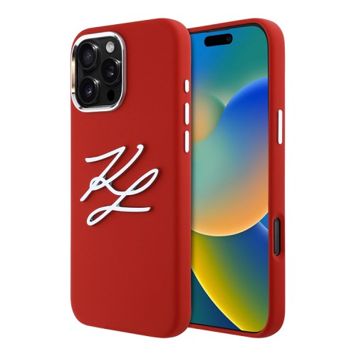 Karl Lagerfeld для iPhone 16 Pro чехол Liquid Silicone Metal Logo Initials Hard Red