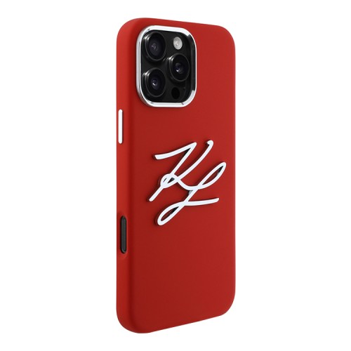 Karl Lagerfeld для iPhone 16 Pro чехол Liquid Silicone Metal Logo Initials Hard Red
