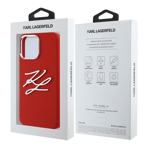 Karl Lagerfeld для iPhone 16 Pro чехол Liquid Silicone Metal Logo Initials Hard Red
