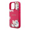 Guess для iPhone 15 Pro Max чехол PU Grained leather Flowers Metal logo Hard Fuchsia (MagSafe)